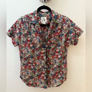 Amy Kuschel Button Down Shirt Floral Size S cotton Short Sleeve shirt made in Ca
